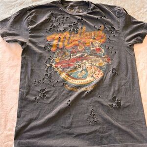 Gray Graphic Tee with Distressed Design